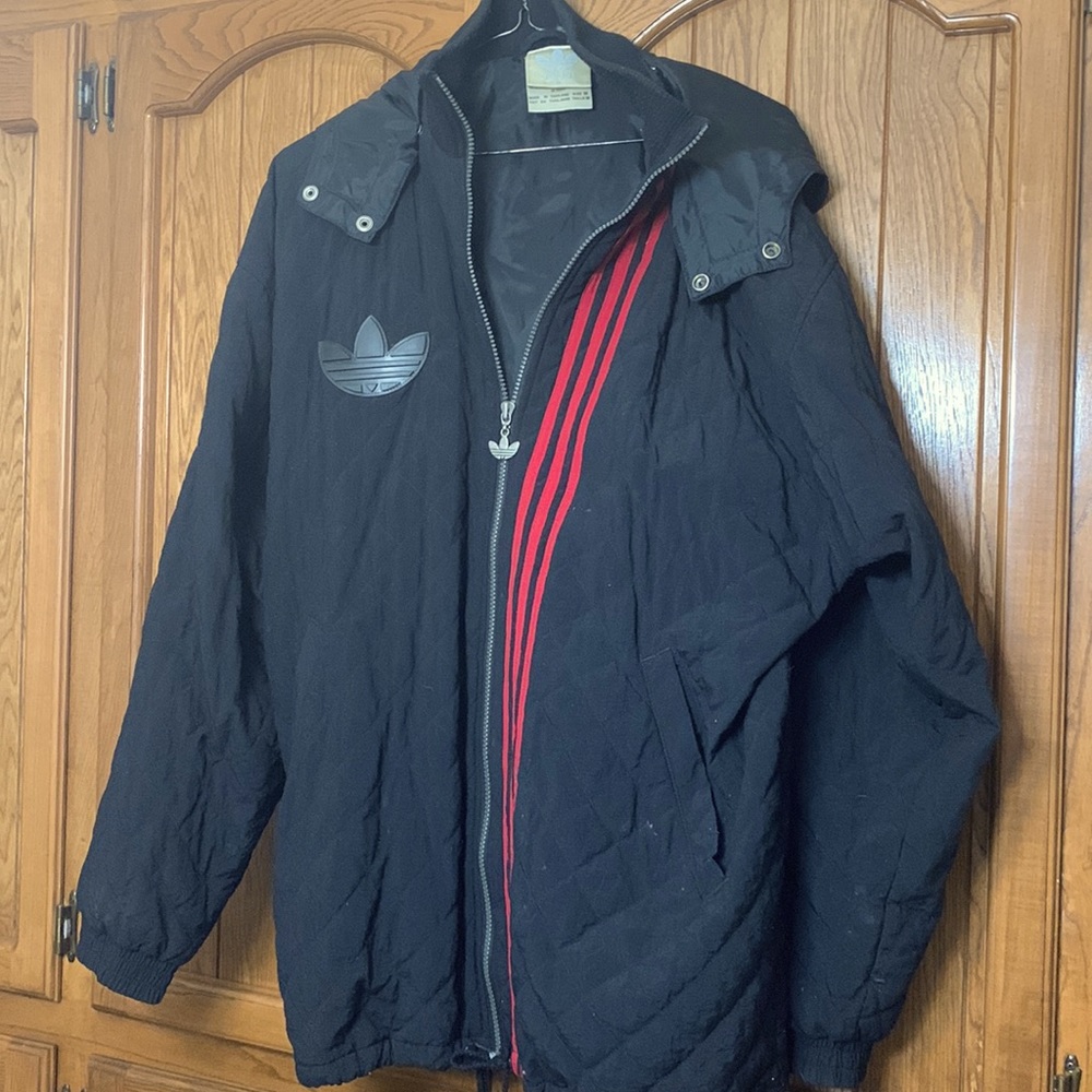 Vintage Adidas full zip jacket with snap off hood men’s M